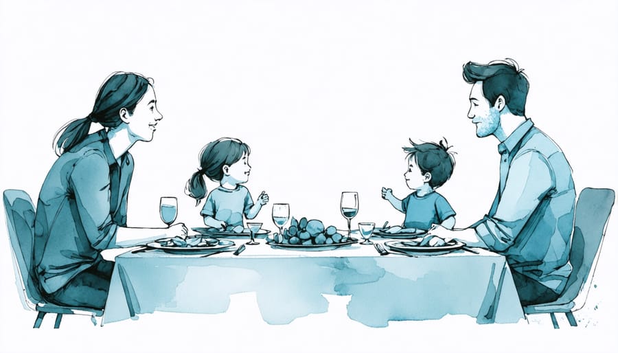 Family gathered around a dinner table having a conversation, indicating a natural setting for discussing complex topics